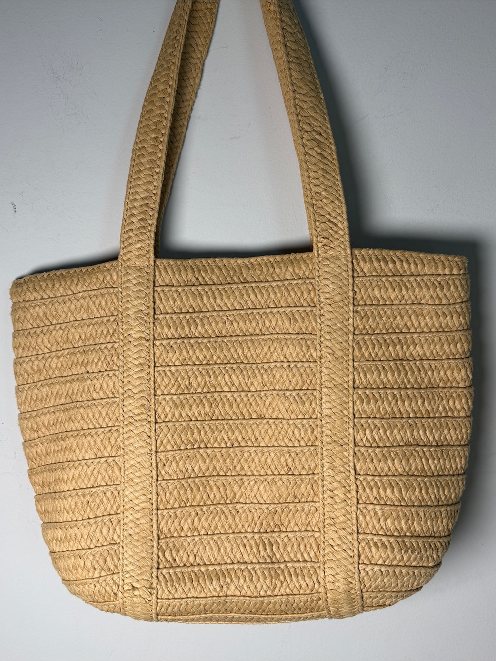 Draper James Natural Woven Raffia Straw Tote Bag Navy Lining Coastal Summer